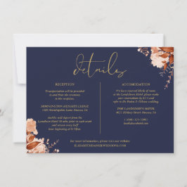 Convites Informações de detalhes de casamento floral azul m