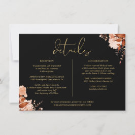Convites Informações de Detalhes de Casamento Floral Preto 