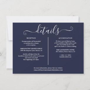 Convites Informações de detalhes de casamento náutico azul
