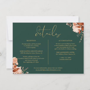 Convites Informações de Detalhes do Casamento Floral Dourad