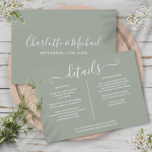 Convites Informações de Detalhes do Casamento Silver Sage
