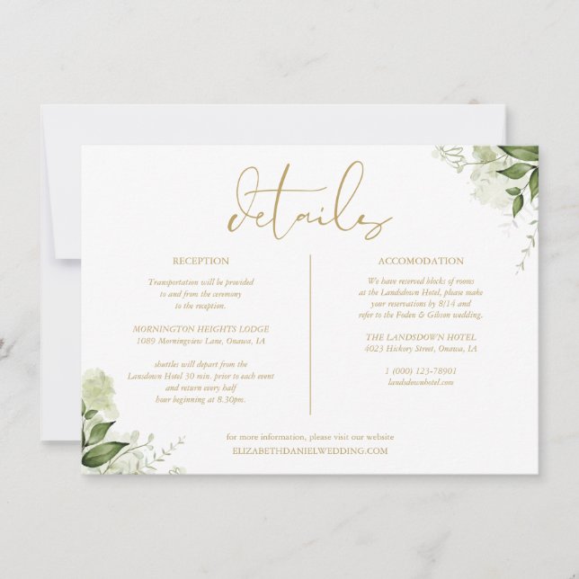 Convites Informações Florais de Verdejante Casamento com De (Frente)