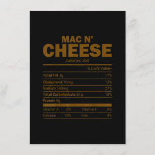 Convites Informações Nutricionais do Mac N Cheese Família C