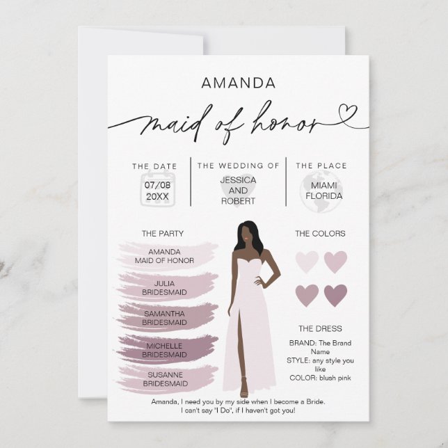 Convites Informações sobre a madrinha de casamento Ficha de (Frente)