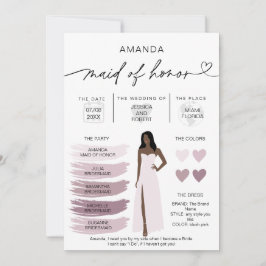 Convites Informações sobre a madrinha de casamento Ficha de