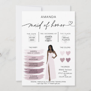Convites Informações sobre a madrinha de casamento Ficha de