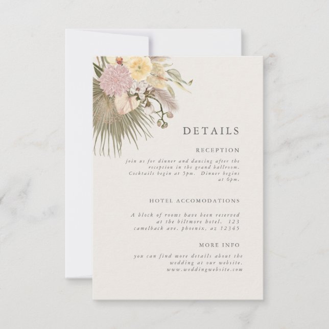 Convites Informações sobre casamento Boho com grama Pampas  (Frente)