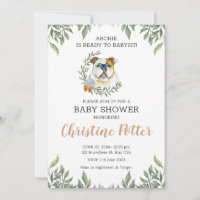 Inglês Bulldog Dog Greenery Boho Chá de fraldas