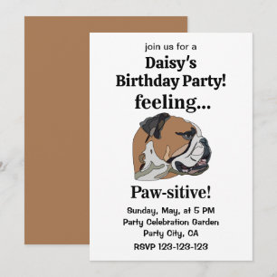 Convites Inglês Bulldog Sentindo Festa de aniversário Pawsi