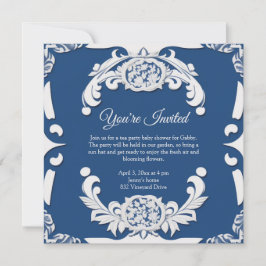 Convites Inglês elegante, China Blue & White Invitation