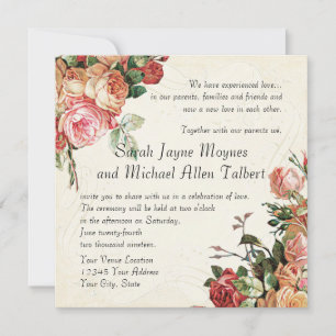 Convites Inglês Rose Bouquet, Vintage n Modern Swirl Leaf