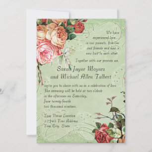 Convites Inglês Rose Bouquet, Vintage n Modern Swirl Leaf