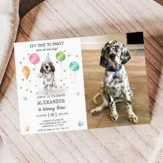 Convites Inglês Setter Pawty Dog Puppy Birthday Blue Foto