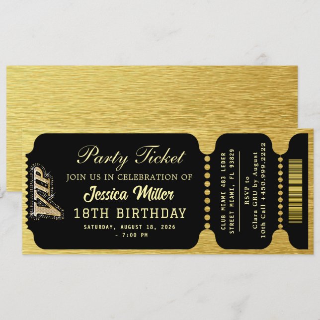 Convites Ingresso da Festa Black & Gold (Frente/Verso)