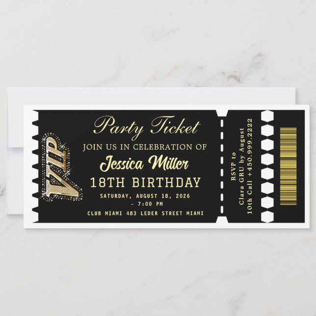 Convites Ingresso da Festa Black & Gold (Frente)
