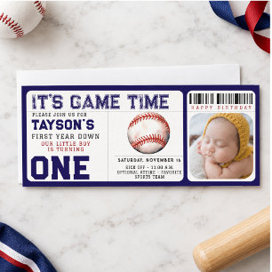 Convites Ingresso de Aniversário de 1º Ano 'Baseball First 