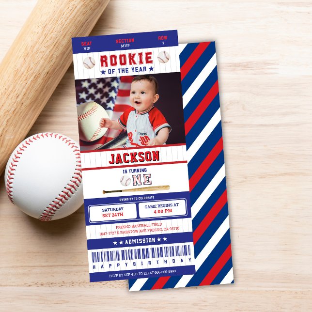 Convites Ingresso de Aniversário de 1 Ano do Calouro do Ano (rookie of the year 1st birthday party ticket invitation)