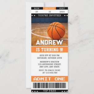 Convites Ingresso de Aniversário de Basquete Personalizado