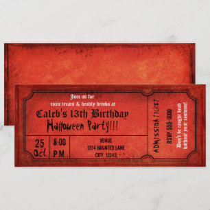 Convites Ingresso de Aniversário de Halloween Vermelho Vint