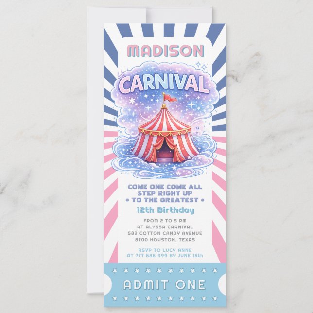 Convites Ingresso de Aniversário do Carnaval das Meninas Ad (Frente)