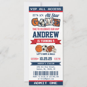 Convites Ingresso de Aniversário Esportivo All Star Pessoal