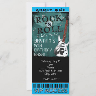 Convites Ingresso de Aniversário VIP de Glam Rock N Roll St