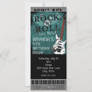 Convites Ingresso de Aniversário VIP de Glam Rock N Roll St