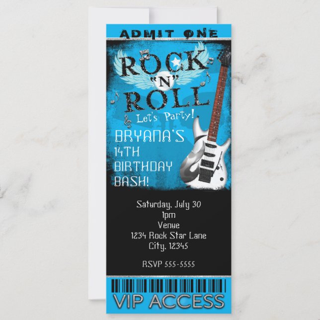Convites Ingresso de Aniversário VIP Glam Rock N Roll Star  (Frente)