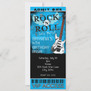 Convites Ingresso de Aniversário VIP Glam Rock N Roll Star