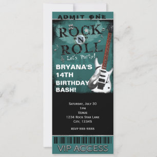 Convites Ingresso de Aniversário VIP Party de Glam Rock N R