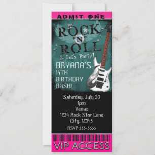 Convites Ingresso de Aniversário VIP Party de Glamour Rock