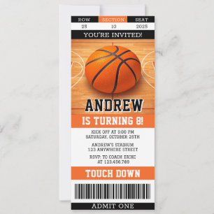 Convites Ingresso de Basquete de Aniversário Pessoal Esport