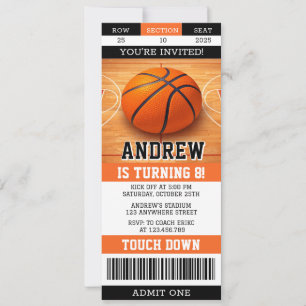 Convites Ingresso de Basquete de Aniversário Pessoal Esport