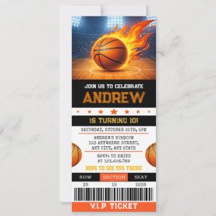 Convites Ingresso de Basquete Moderno Personalizado de Aniv