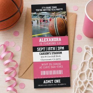 Convites Ingresso de Basquete Rosa Festa de Aniversário