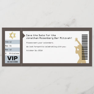 Convites Ingresso de Concerto Bar Mitzvah Save the Date em 