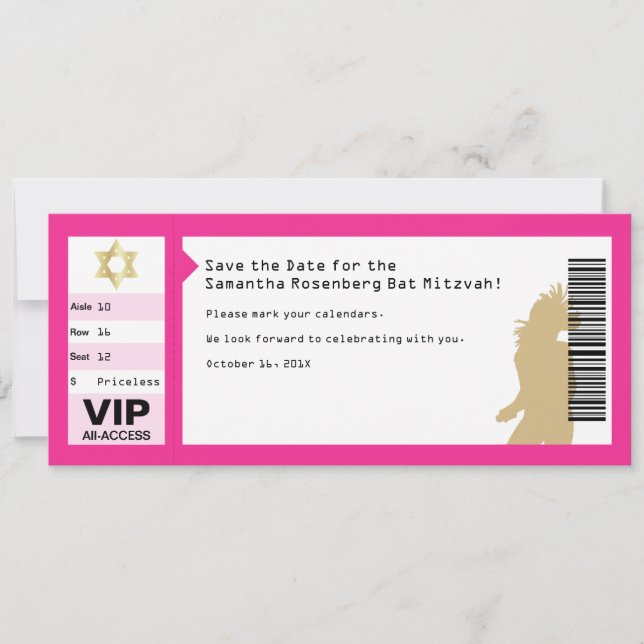 Convites Ingresso de Concerto Bat Mitzvah Salve a Data em R (Frente)