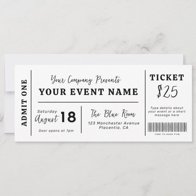 Convites Ingresso de Evento Personalizado, Ingresso Falso d (Frente)