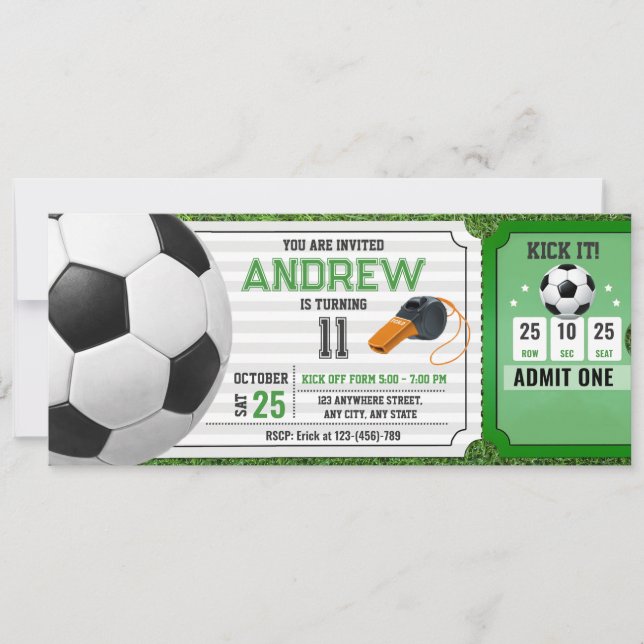 Convites Ingresso de festa de aniversário de futebol pessoa (Frente)