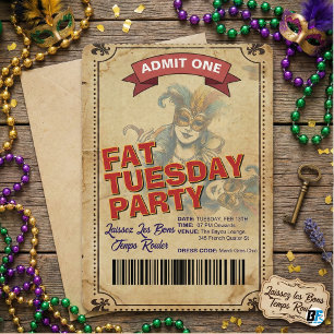 Convites Ingresso de festa Fat Tuesday Vintage Mardi Gras