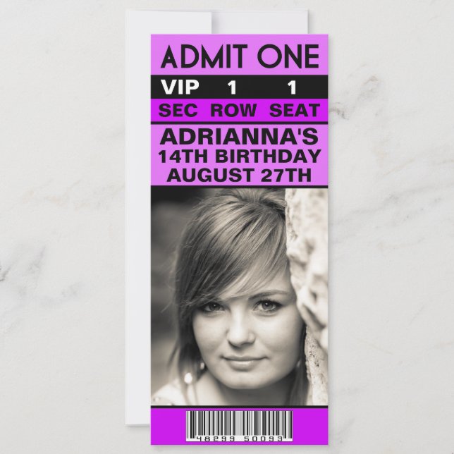 Convites Ingresso de Foto VIP Roxo de Orquídea para Festa d (Frente)