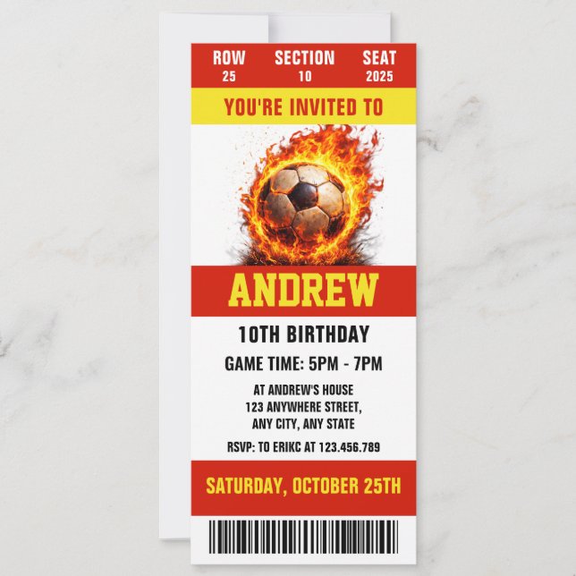Convites Ingresso Digital Pessoal de Futebol para aniversár (Frente)
