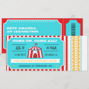 Convites Ingresso do Circo Retrô para Festa de Aniversário 