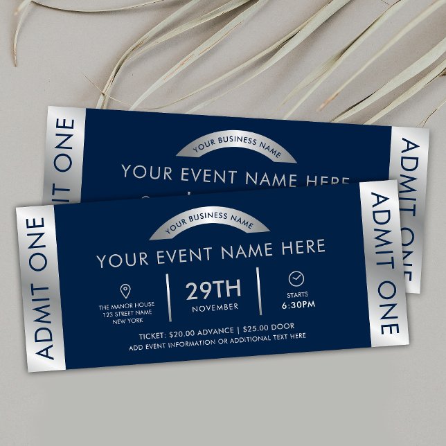 Convites Ingresso do Evento Azul Marinho e Prata Logotipo d (Criador carregado)