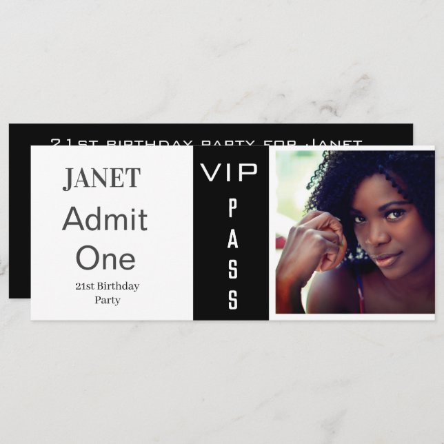 Convites Ingresso em qualquer Idade Foto de Aniversário Pre (Frente/Verso)