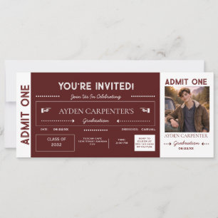 Convites Ingresso Falso de Formatura Maroon & White