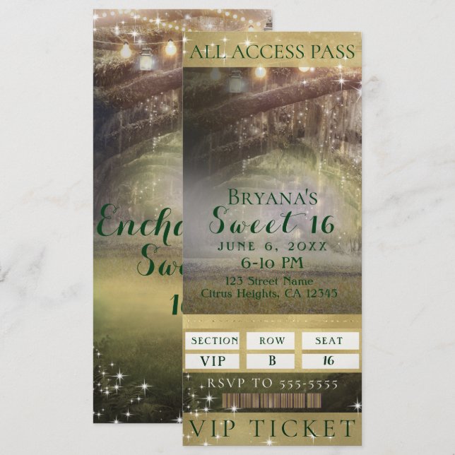 Convites Ingresso para a Festa VIP Sweet 16 Luzes da Flores (Frente/Verso)