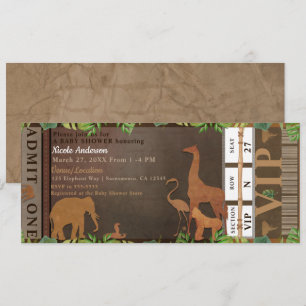 Convites Ingresso para Chá de Bebê de Animais Marrons na Se