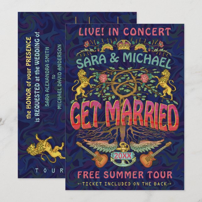 Convites Ingresso para Concerto da Banda de Retro Casamento (Frente/Verso)