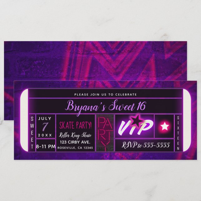 Convites Ingresso para Festa de Aniversário com Luz Negra R (Frente/Verso)